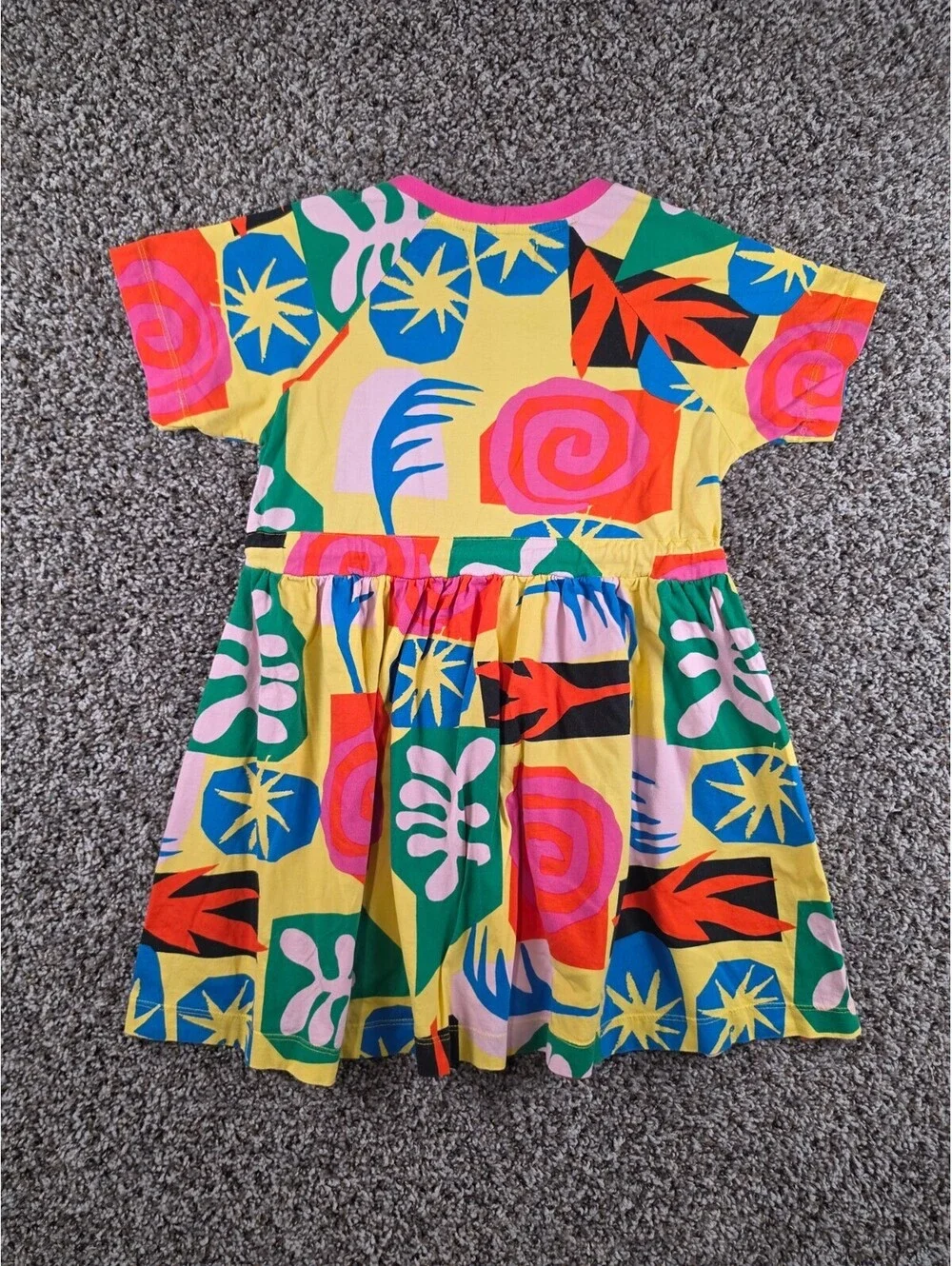 Fabula Girls Sz 8 Short Sleeve A Line Cotton Dress Bright Bold Print